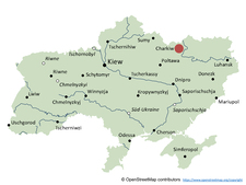 Karte der Ukraine, markiert ist Charkiw