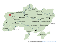 Karte der Ukraine, markiert ist der Standort des KKW Riwne